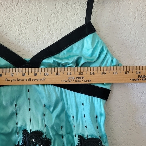 Vintage Bebe Liquid Satin Silk Camisole Top Beaded Sequins Velvet Trim Sz Med - Picture 13 of 13